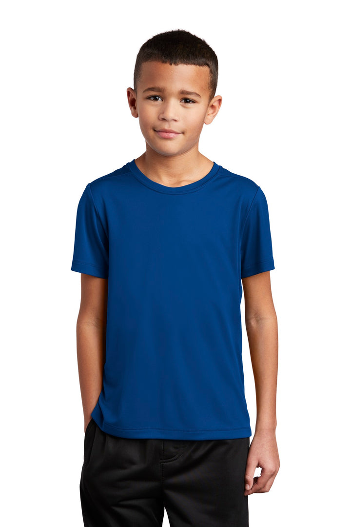 Front View of True Royal Sport-Tek Youth Posi-UV Pro Tee. YST420