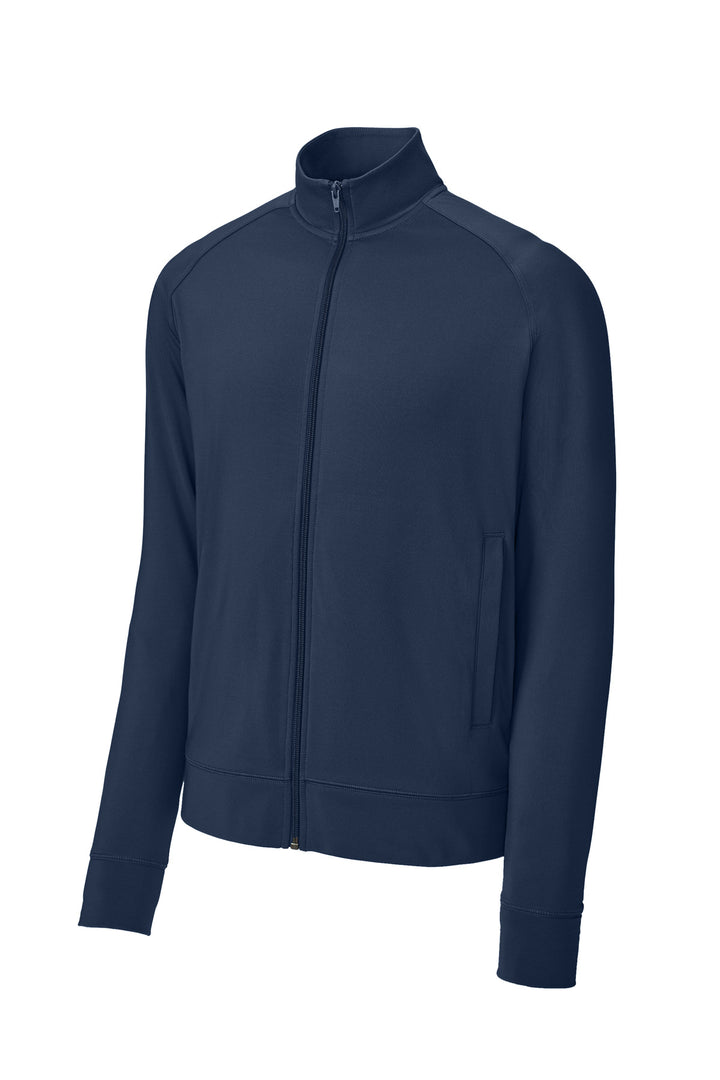Front View of TrueNavy Sport-Tek Sport-Wick Stretch Full-Zip Cadet Jacket ST857