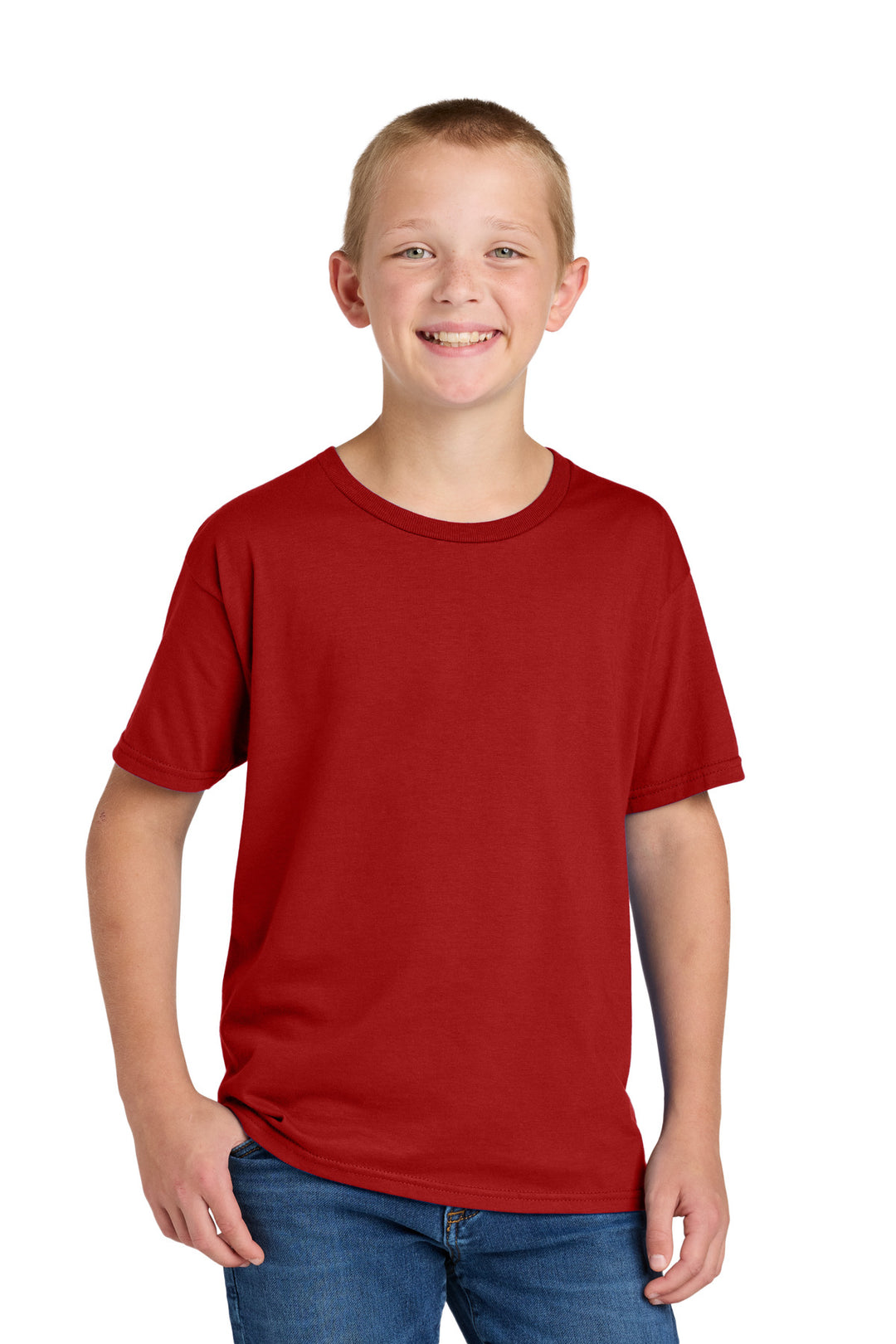 Front View of TrueRed Jerzees Classics Youth Cotton T-Shirt 363Y
