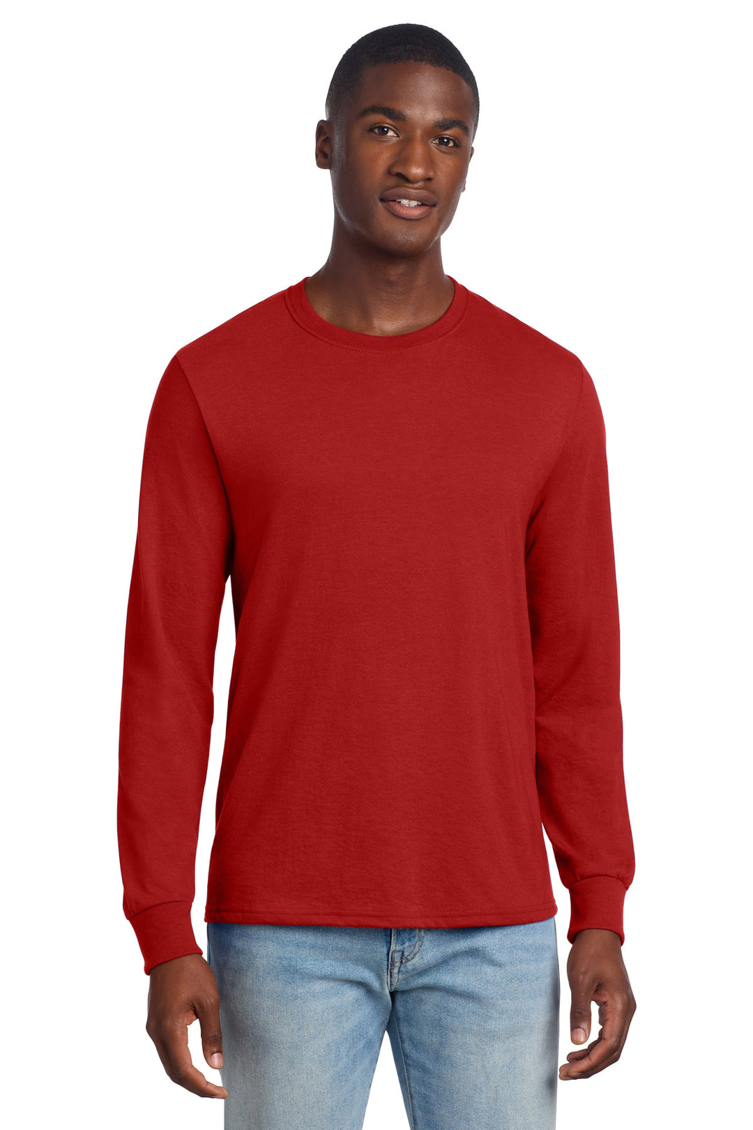 Front View of TrueRed Jerzees Premium Blend Ring Spun Long Sleeve T-Shirt 560LS