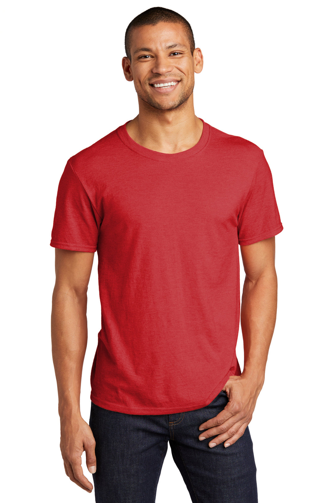 Front View of TrueRed Jerzees Premium Blend Ring Spun T-Shirt 560M