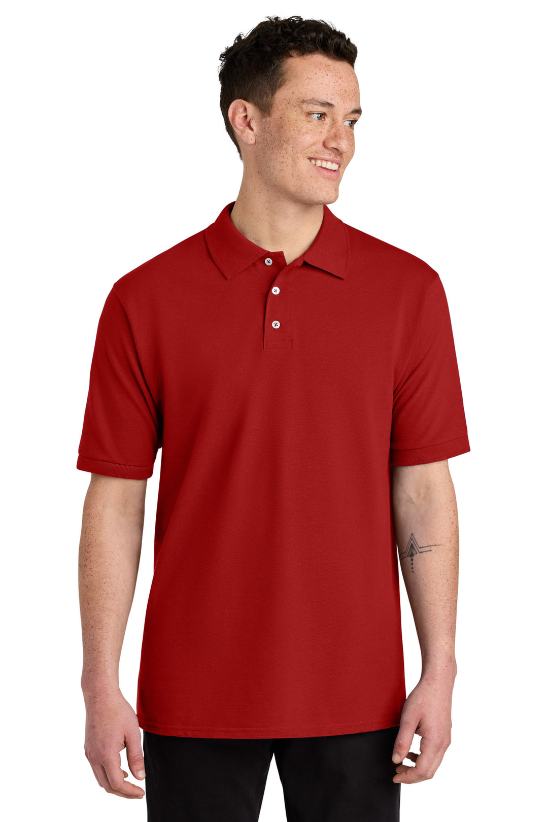 Front View of TrueRed Jerzees Unisex Premium Ring Spun Cotton Pique Sport Shirt 443M