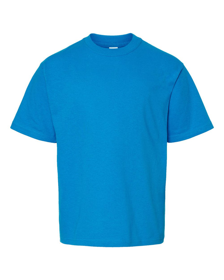 Front View of Turquoise Youth Gold Soft Touch T-Shirt - 4850