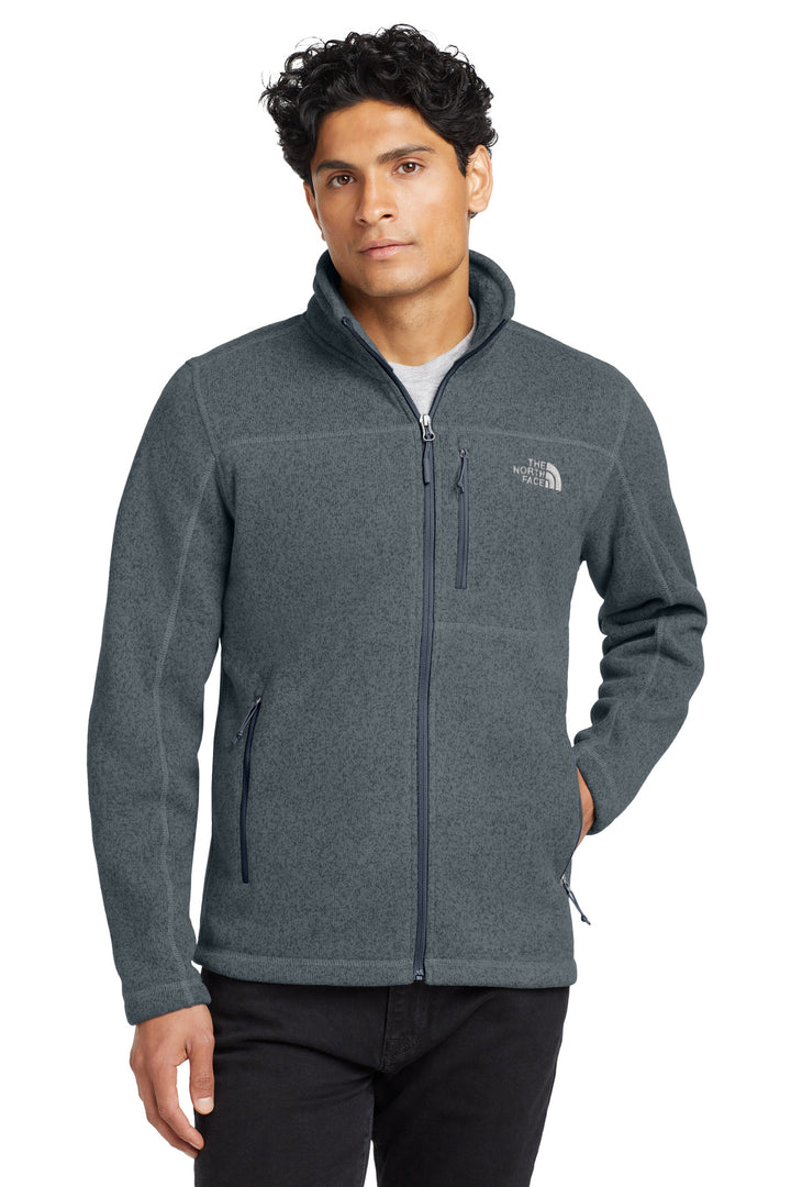 Front View of Urban Navy Hth The North Face Sweater Fleece Jacket. NF0A3LH7