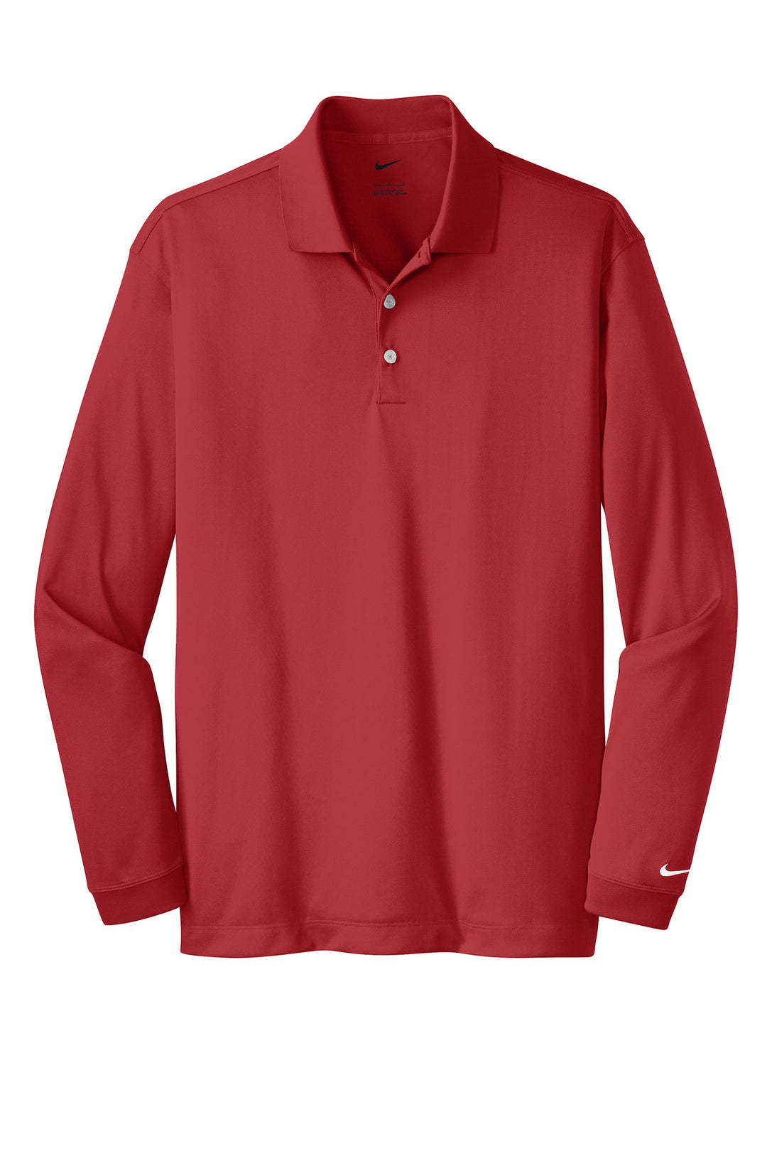 Front View of Varsity Red Nike Tall Long Sleeve Dri-FIT Stretch Tech Polo. 604940
