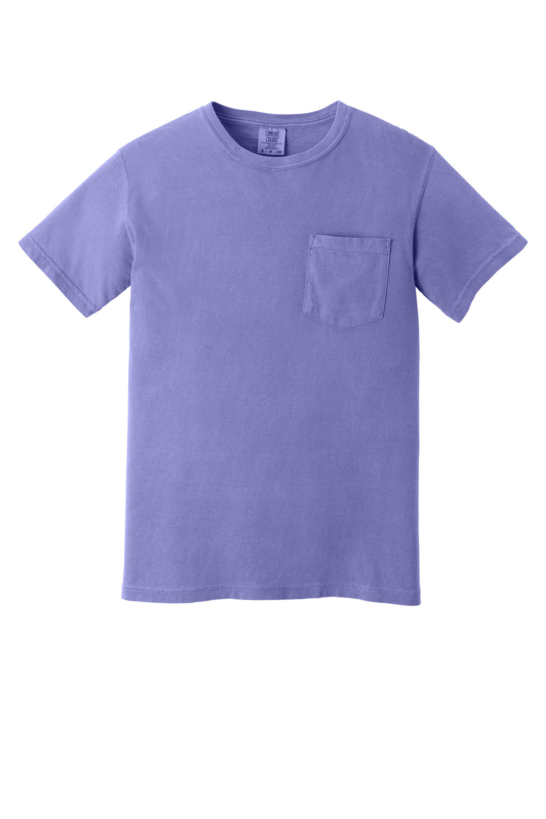 Front View of Violet COMFORT COLORS Heavyweight Ring Spun Pocket Tee. 6030