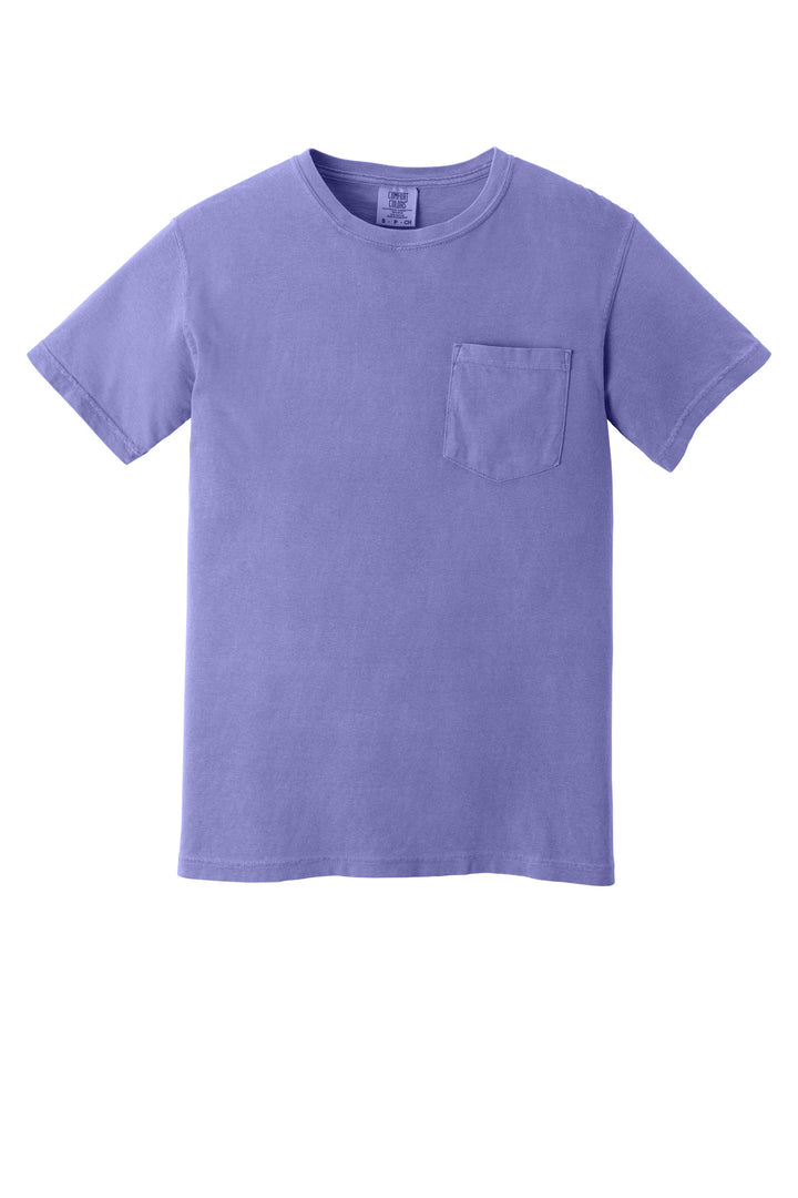 Front View of Violet COMFORT COLORS Heavyweight Ring Spun Pocket Tee. 6030