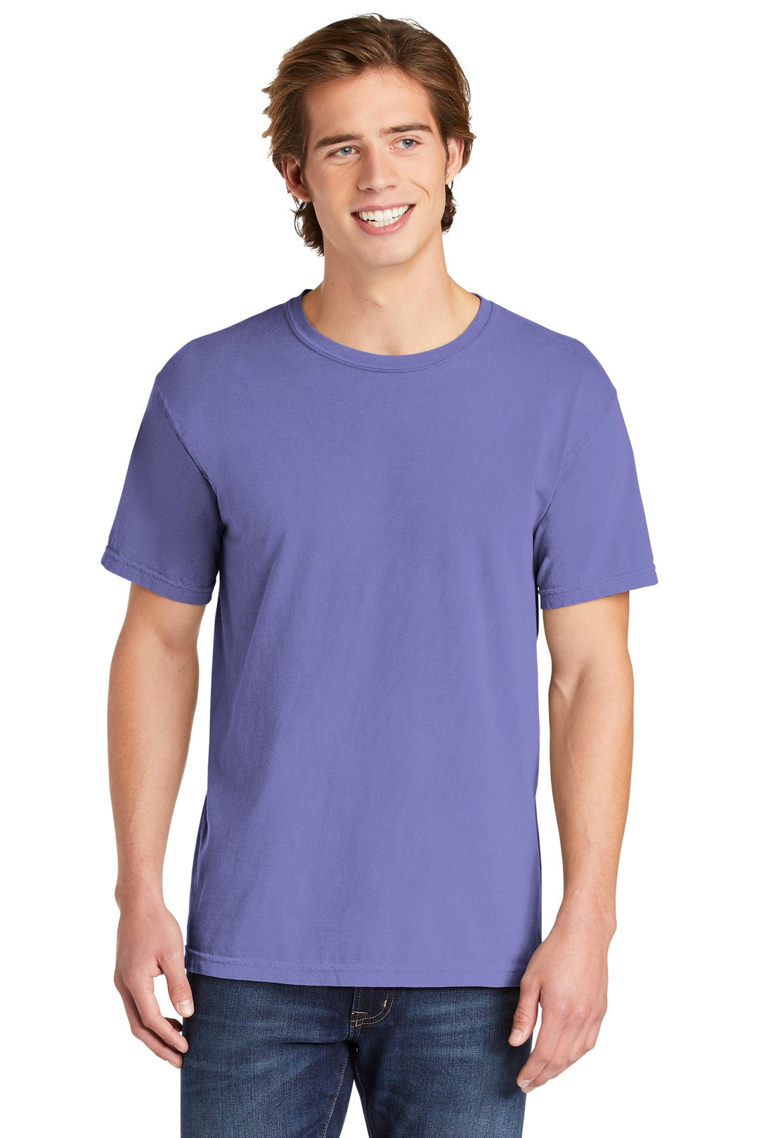 Front View of Violet COMFORT COLORS Heavyweight Ring Spun Tee. 1717