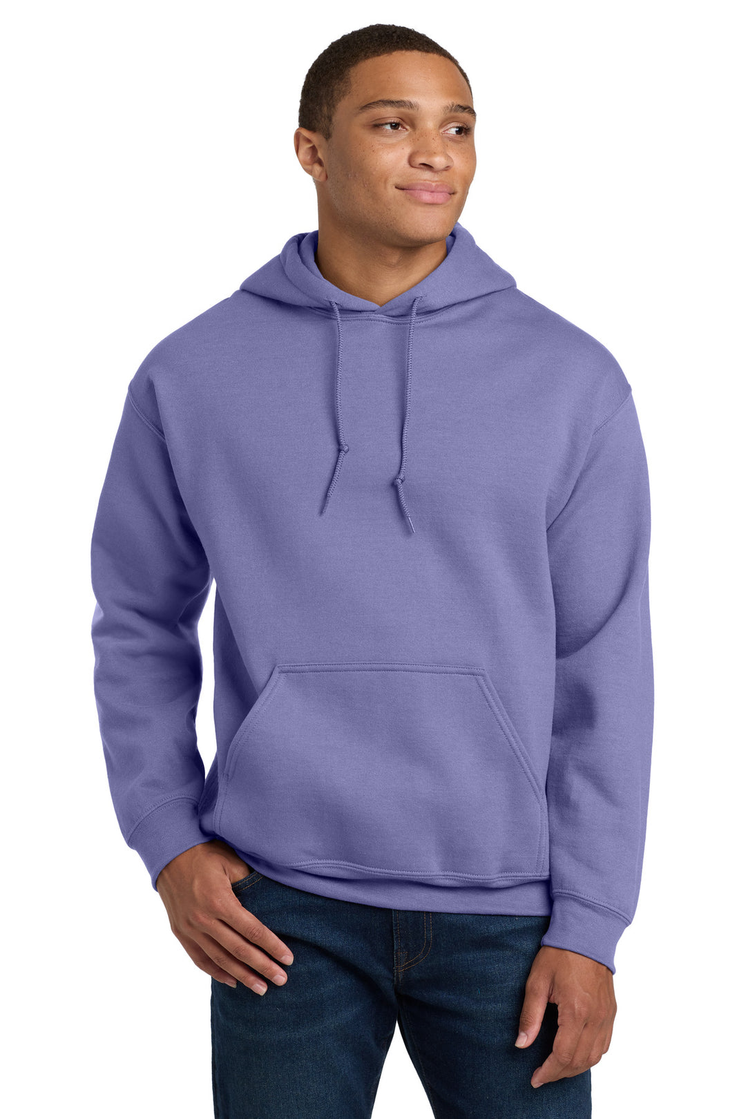 Front View of Violet Gildan - Heavy Blend Hooded Sweatshirt. 18500