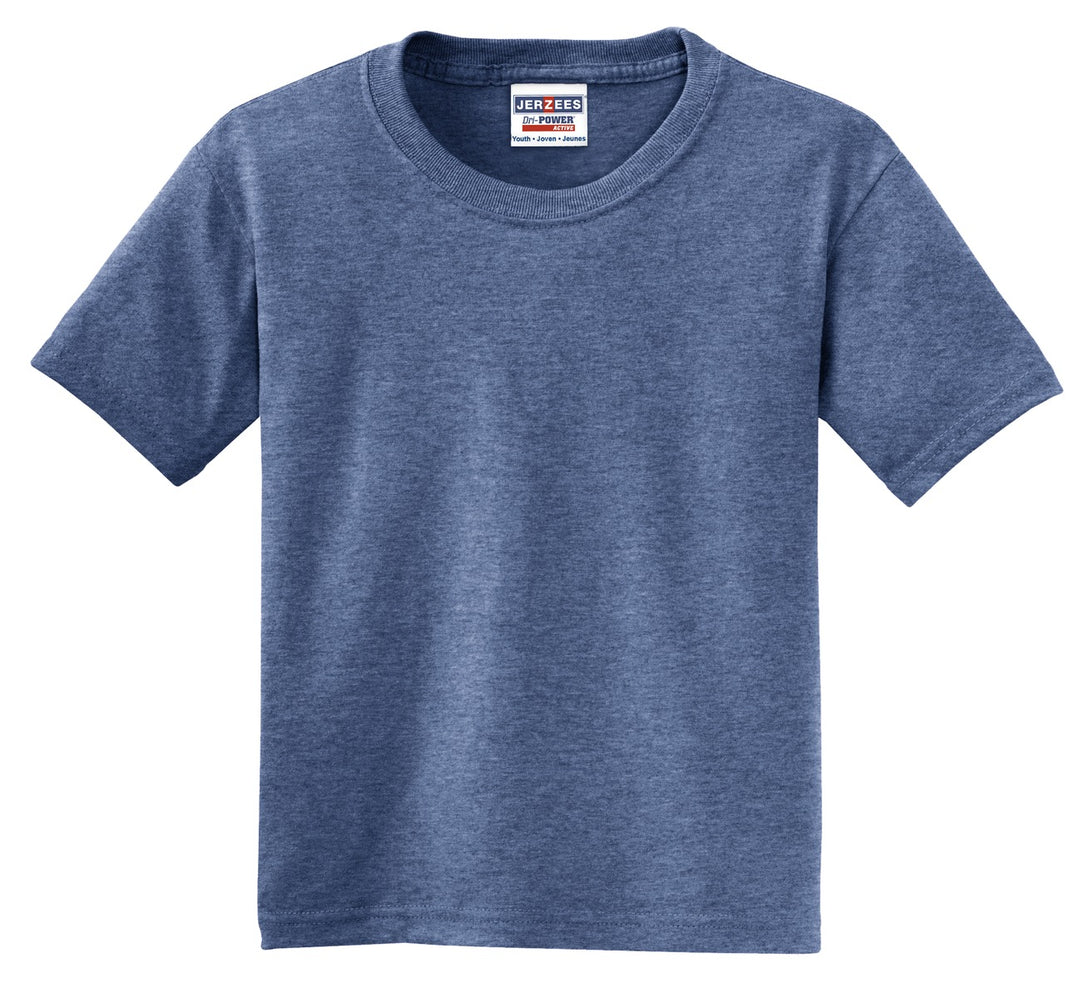 Front View of Vntg Hthr Blue Jerzees - Youth Dri-Power 50/50 Cotton/Poly T-Shirt. 29B