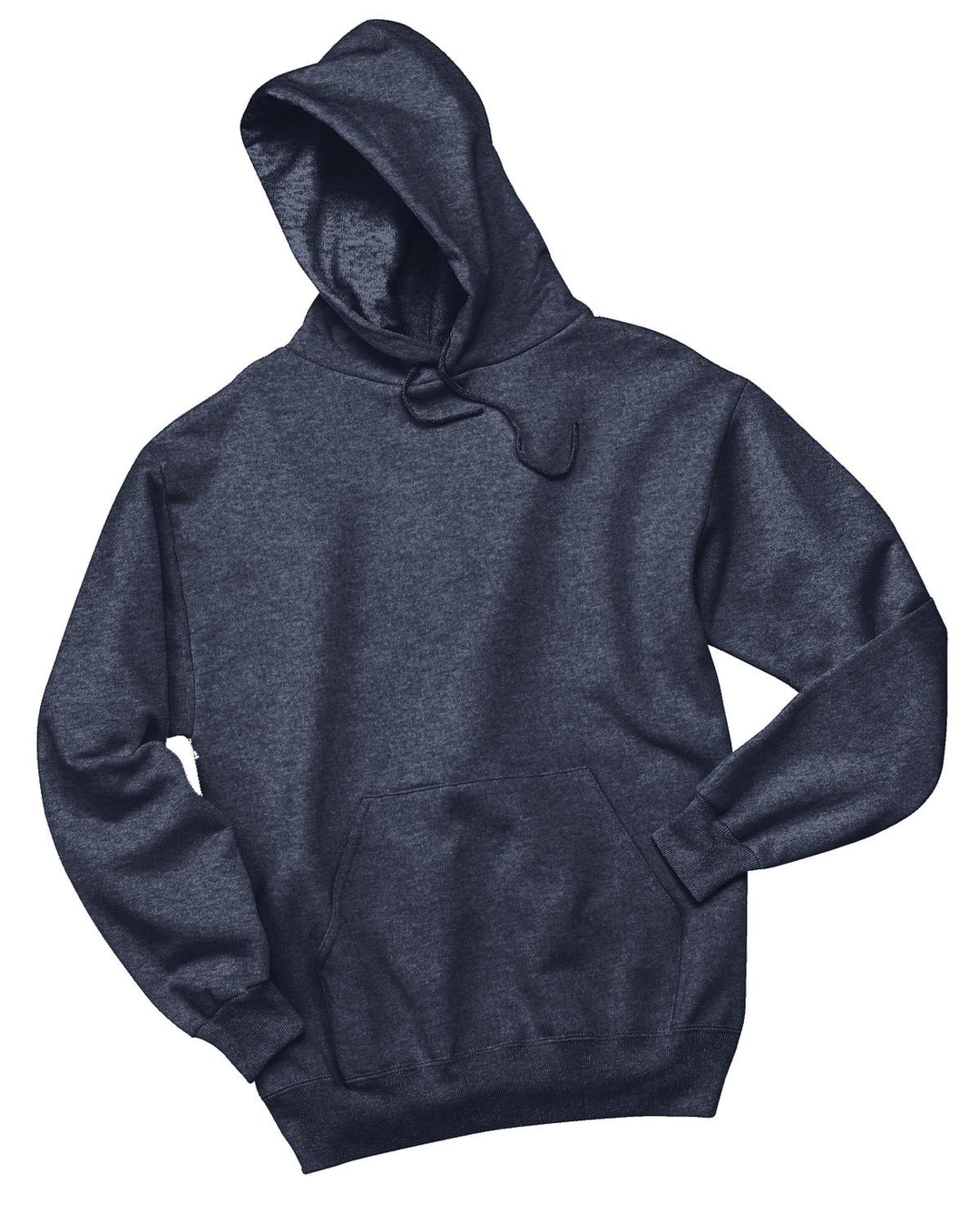 Front View of Vntg Hthr Navy Jerzees NuBlend Pullover Hooded Sweatshirt. 996M