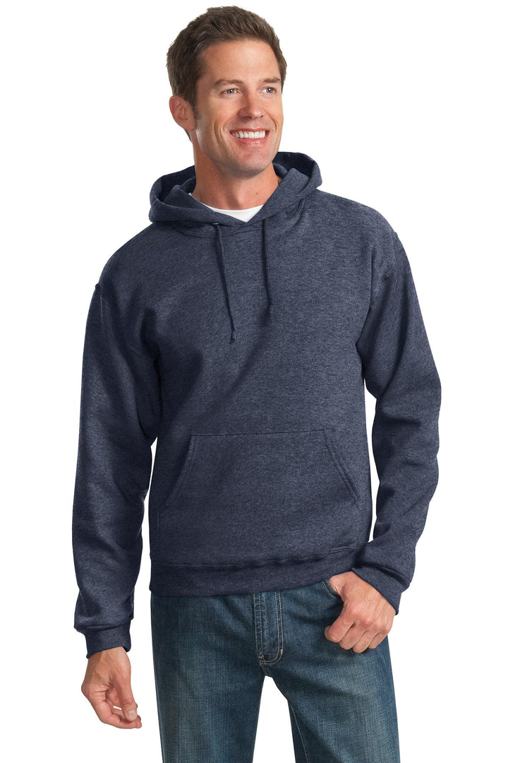 Front View of Vntg Hthr Navy Jerzees NuBlend Pullover Hooded Sweatshirt. 996M