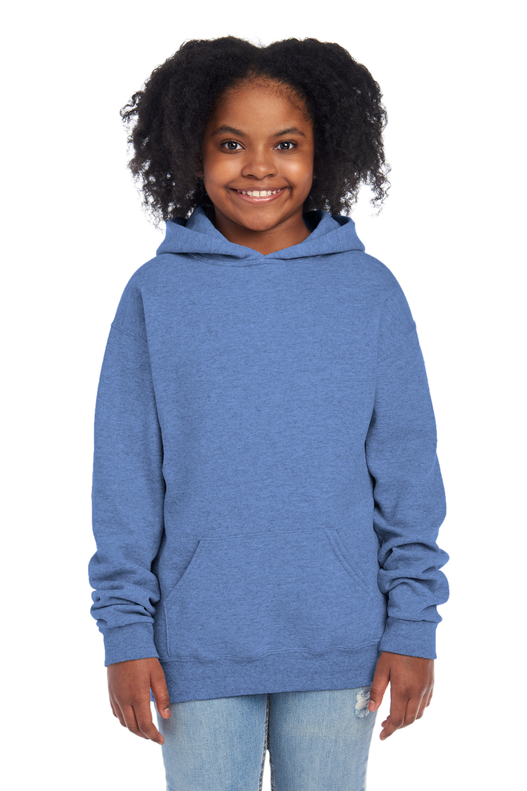Front View of VtgHtrBl Jerzees - Youth NuBlend Pullover Hooded Sweatshirt. 996Y