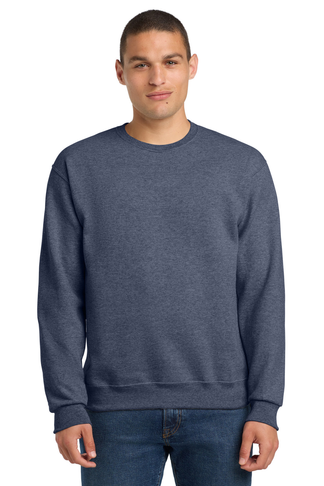 Front View of VtgHtrNavy Jerzees - NuBlend Crewneck Sweatshirt. 562M
