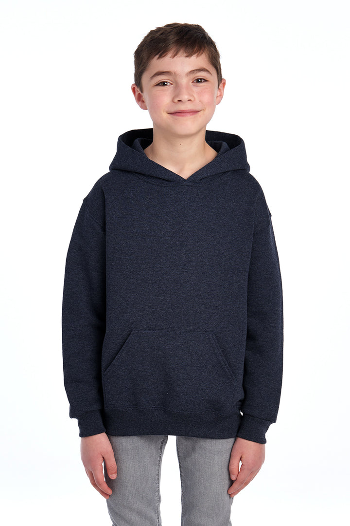 Front View of VtgHtrNavy Jerzees - Youth NuBlend Pullover Hooded Sweatshirt. 996Y