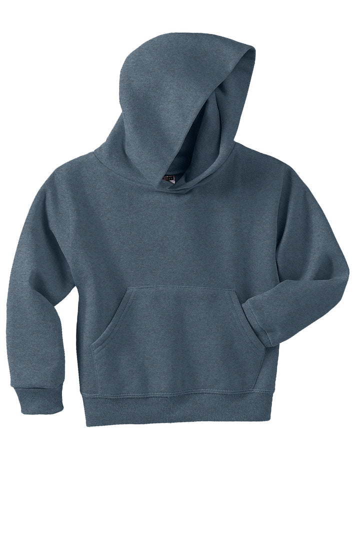 Front View of VtgHtrNavy Jerzees - Youth NuBlend Pullover Hooded Sweatshirt. 996Y