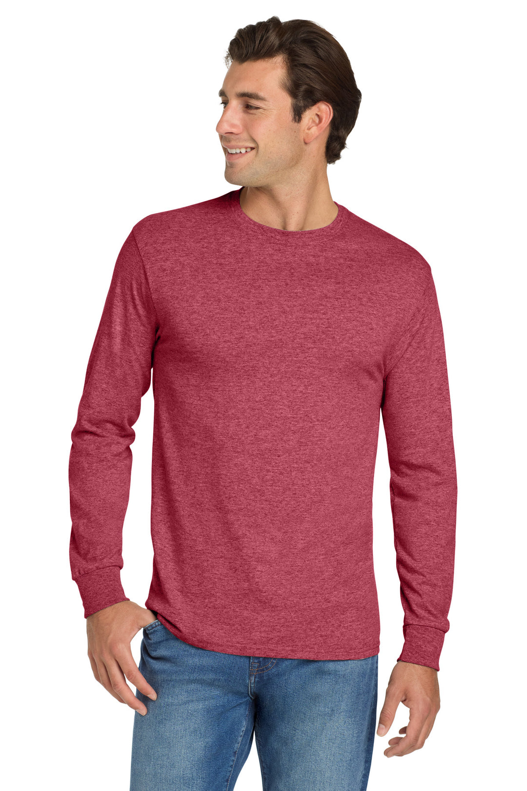 Front View of VtgHtrRed Jerzees - Dri-Power 50/50 Cotton/Poly Long Sleeve T-Shirt. 29LS