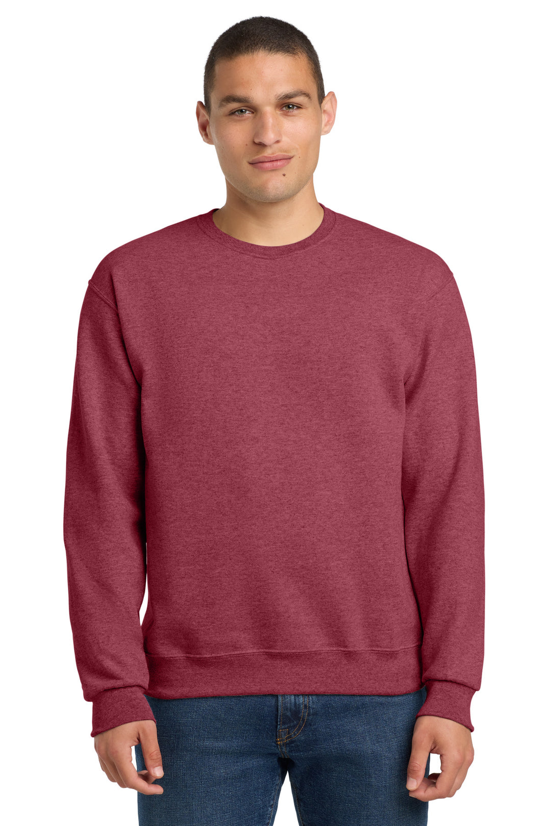 Front View of VtgHtrRed Jerzees - NuBlend Crewneck Sweatshirt. 562M