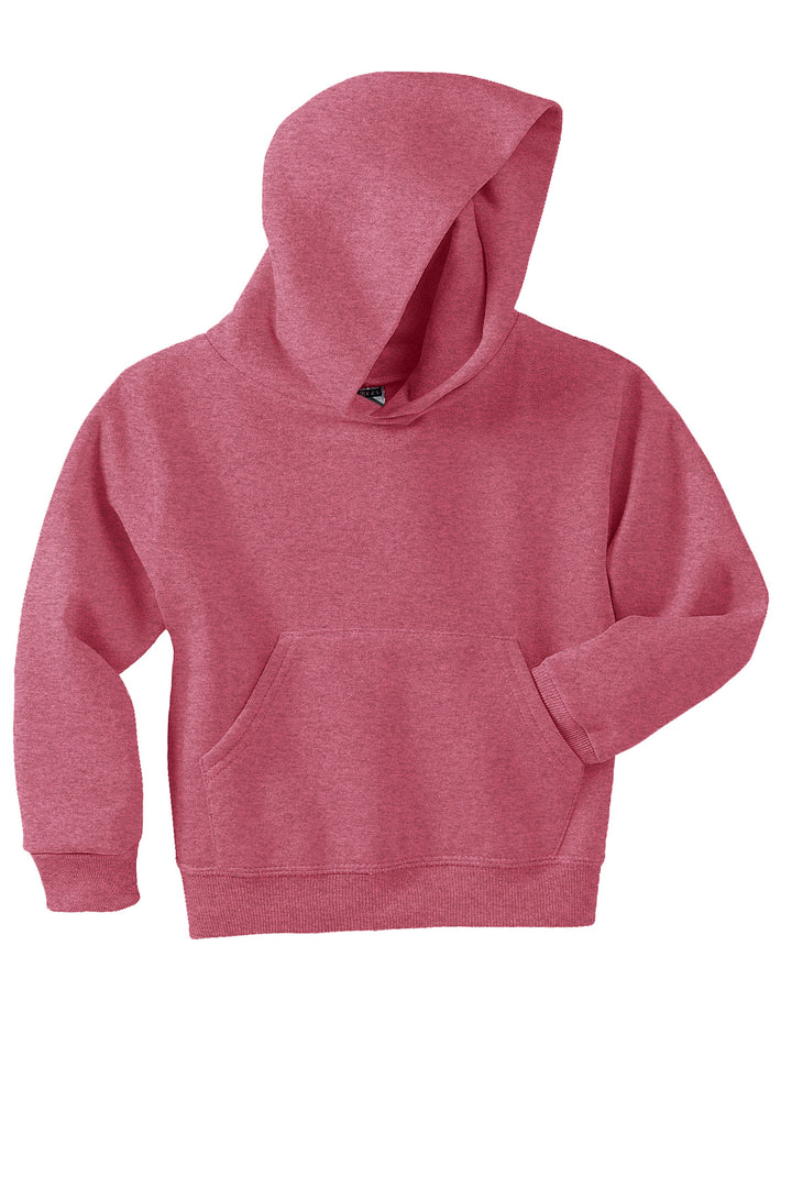 Front View of VtgHtrRed Jerzees - Youth NuBlend Pullover Hooded Sweatshirt. 996Y