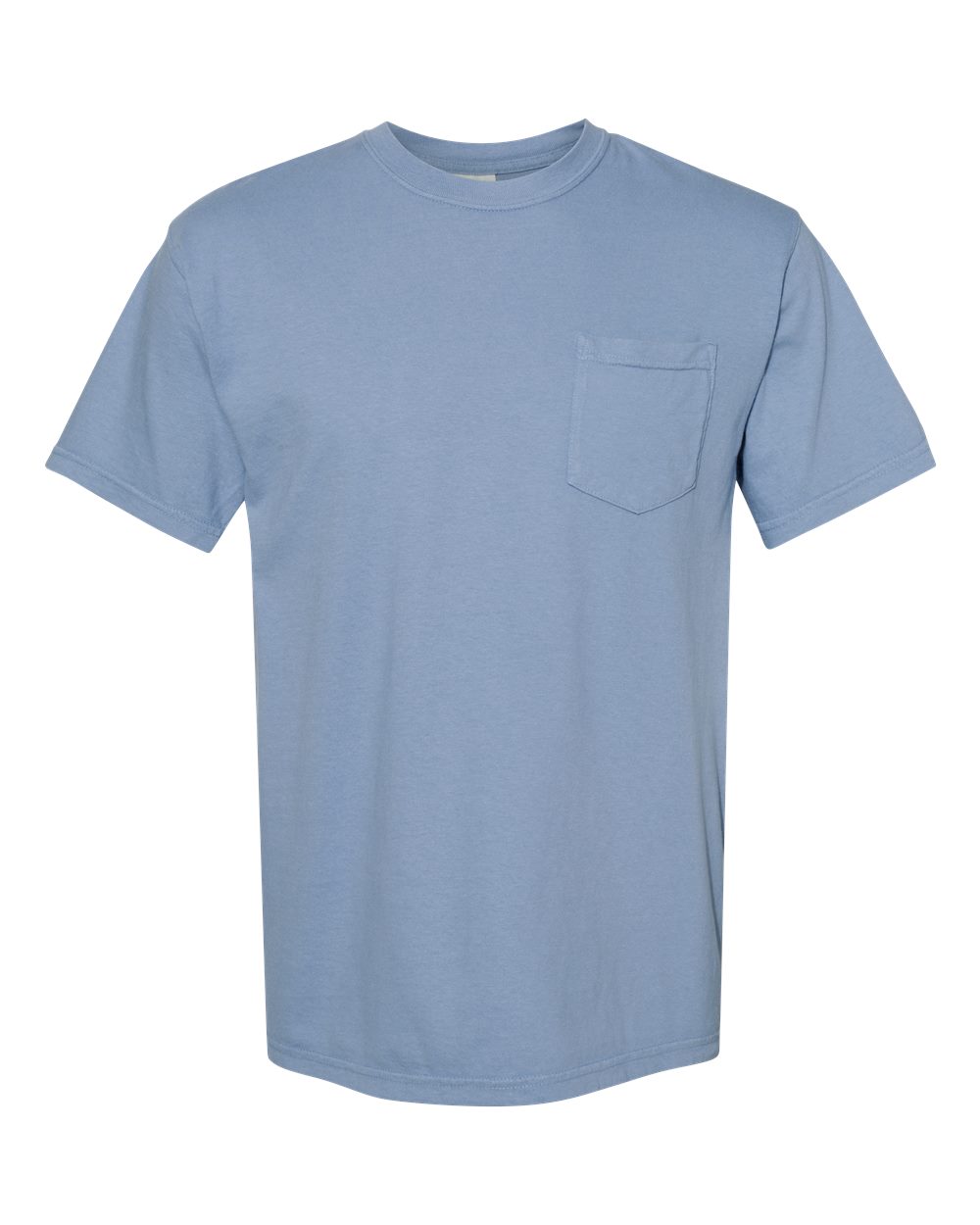 Front View of Washed Denim Garment-Dyed Heavyweight Pocket T-Shirt - 6030