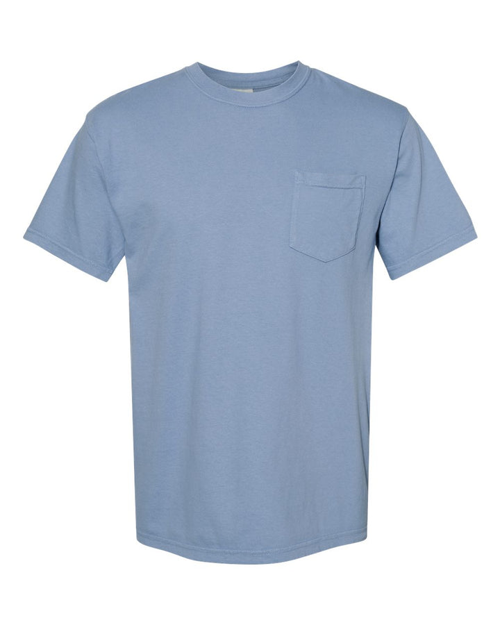 Front View of Washed Denim Garment-Dyed Heavyweight Pocket T-Shirt - 6030