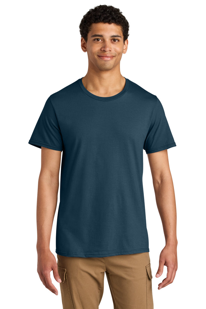 Front View of WashedNavy Jerzees Unisex Premium Combed Ring Spun Cotton Tee 570M