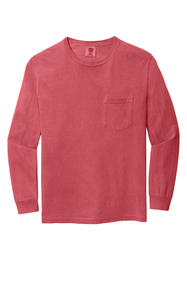 Front View of Watermelon COMFORT COLORS Heavyweight Ring Spun Long Sleeve Pocket Tee. 4410