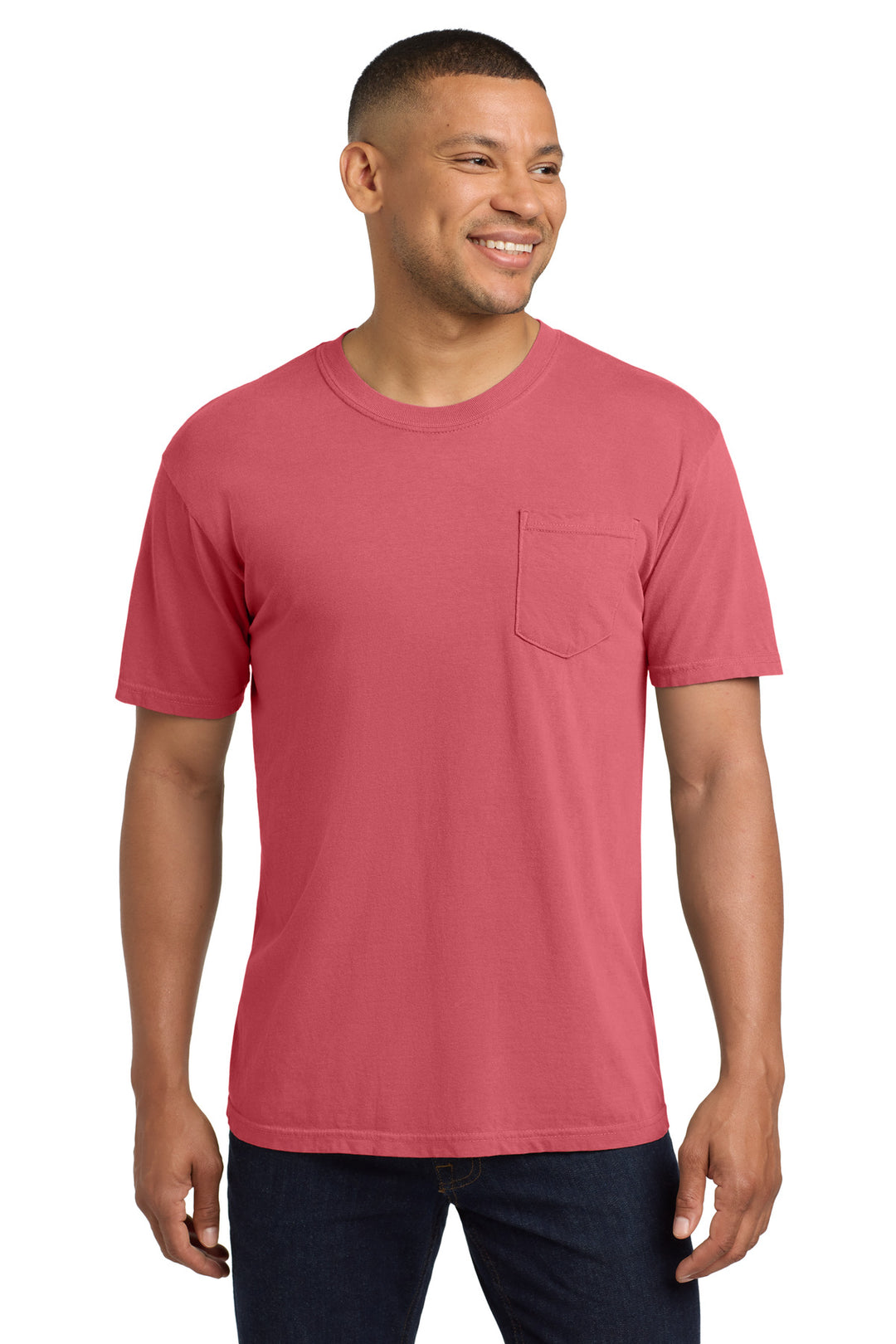 Front View of Watermelon COMFORT COLORS Heavyweight Ring Spun Pocket Tee. 6030