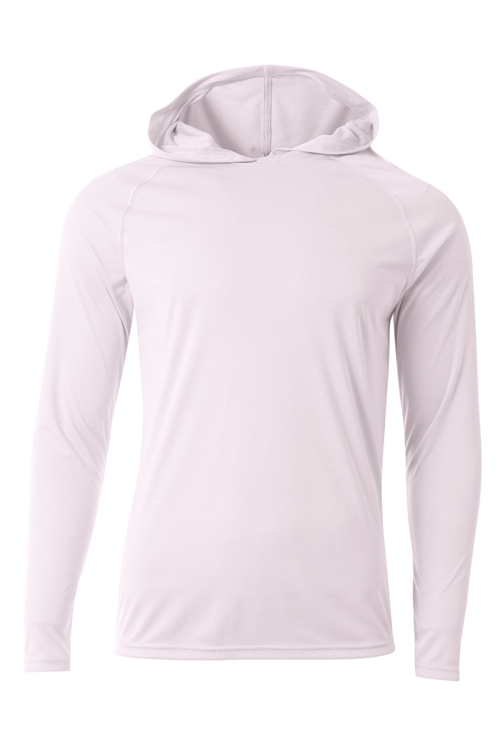 Front View of White A4 Cooling Performance Long Sleeve Hooded Tee A4N3409
