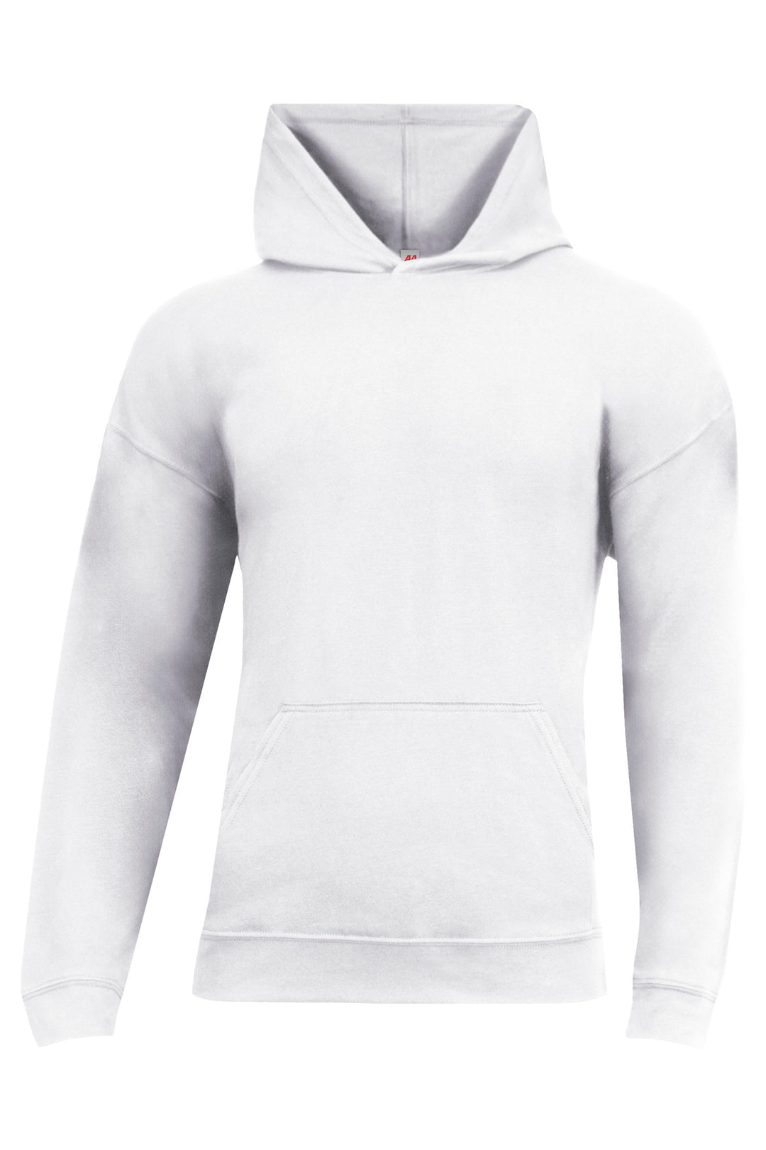 Front View of White A4 Softek Long Sleeve Hooded Tee A4N3528