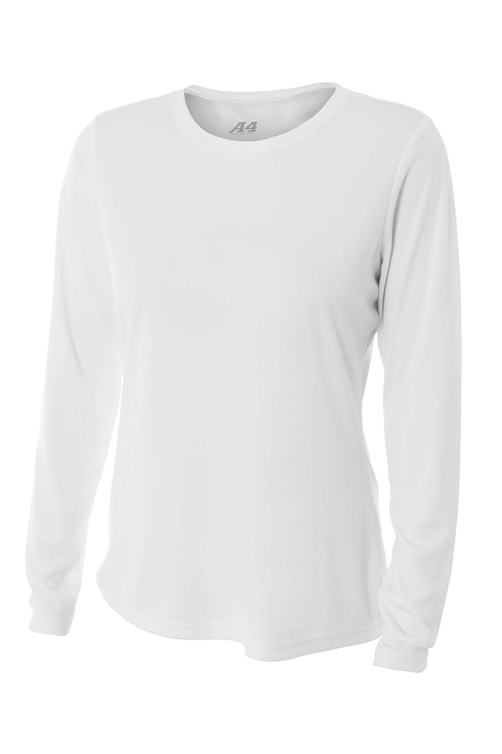 Front View of White A4 Women's Cooling Performance Long Sleeve Tee A4NW3002