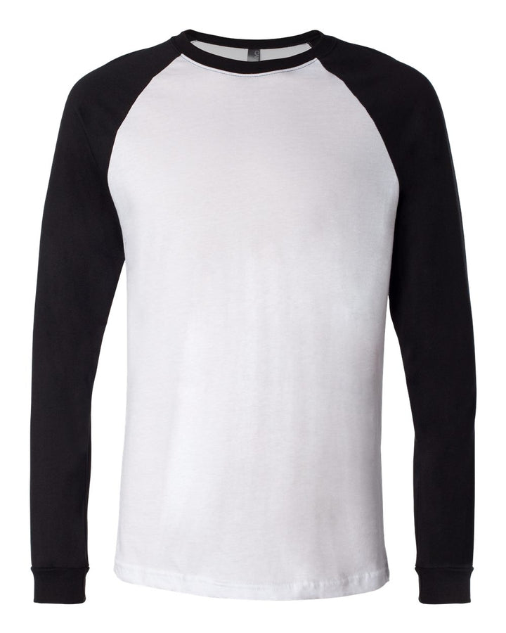 Front View of White/ Black Long Sleeve Jersey Baseball Tee - 3000