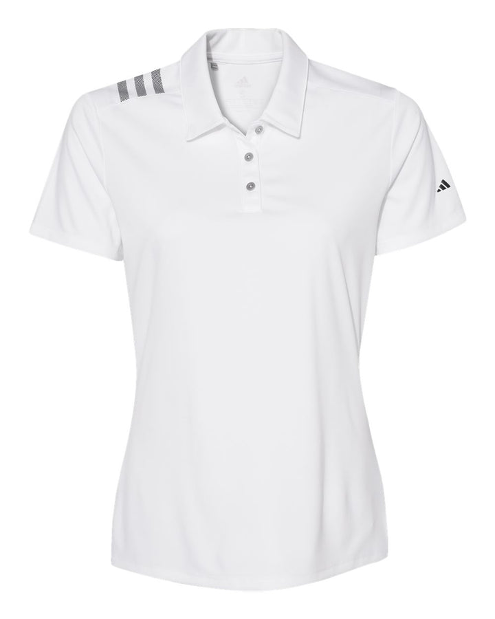 Front View of White/ Black Women's 3-Stripes Shoulder Polo - A325