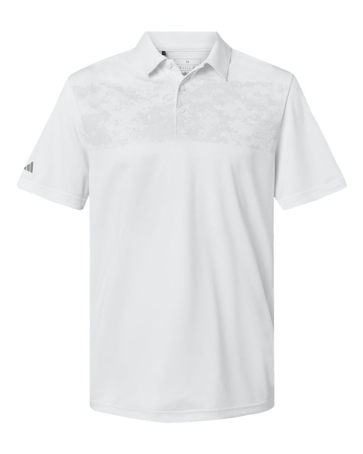 Front View of White Camo Chest Print Polo - A585