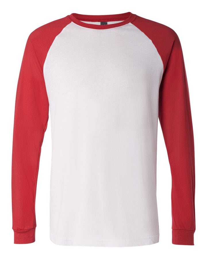 Front View of White/ Canvas Red Long Sleeve Jersey Baseball Tee - 3000
