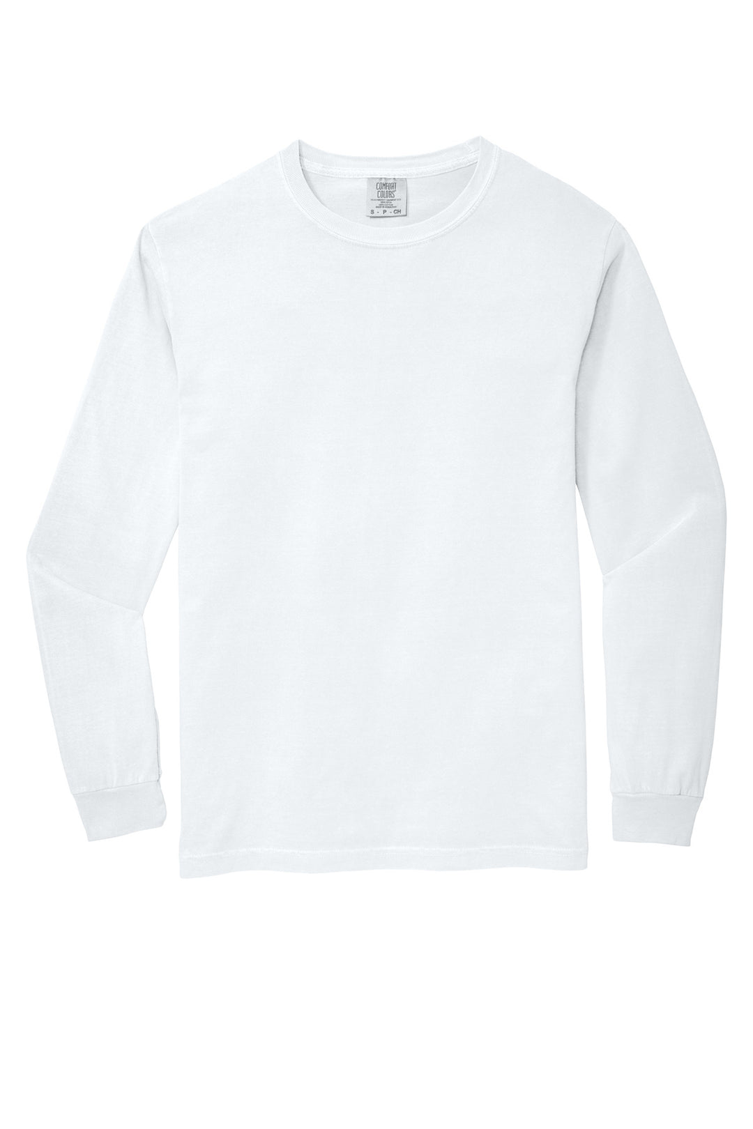Front View of White COMFORT COLORS Heavyweight Ring Spun Long Sleeve Tee. 6014