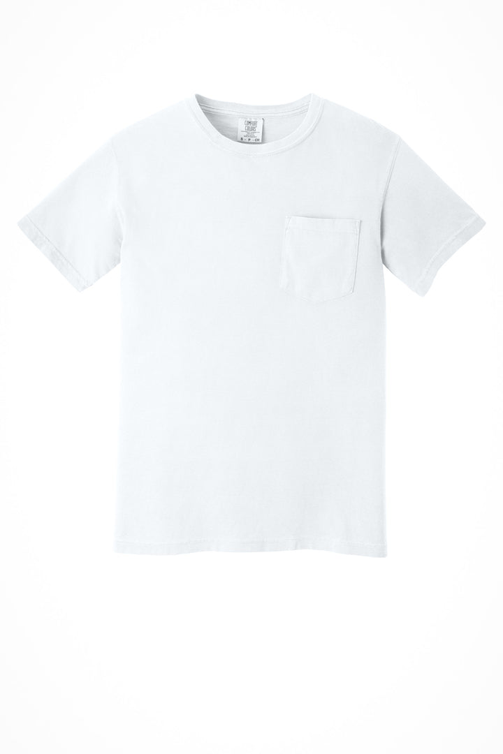 Front View of White COMFORT COLORS Heavyweight Ring Spun Pocket Tee. 6030