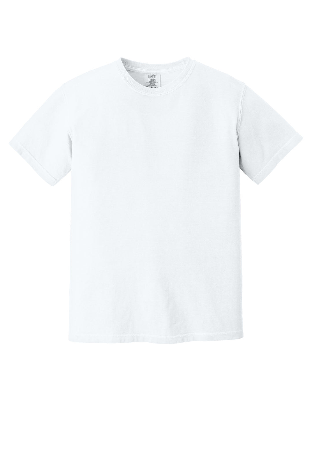 Front View of White COMFORT COLORS Heavyweight Ring Spun Tee. 1717