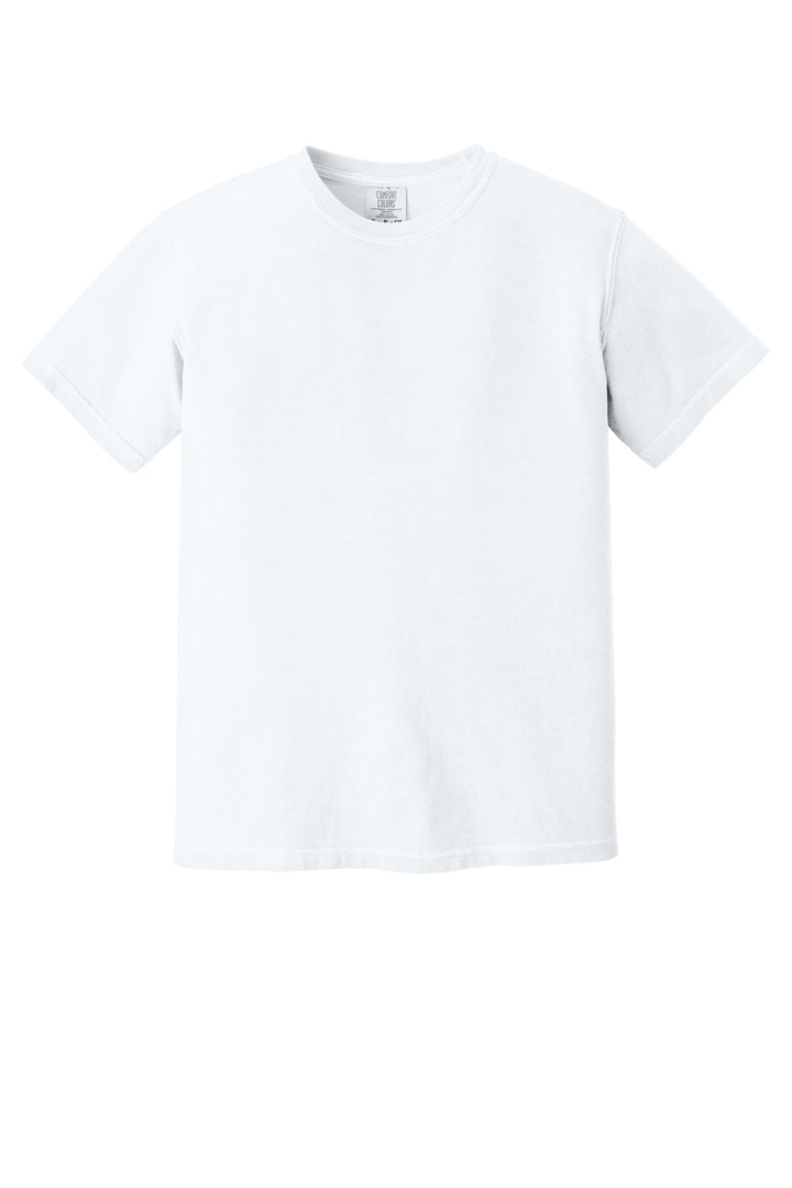 Front View of White COMFORT COLORS Heavyweight Ring Spun Tee. 1717
