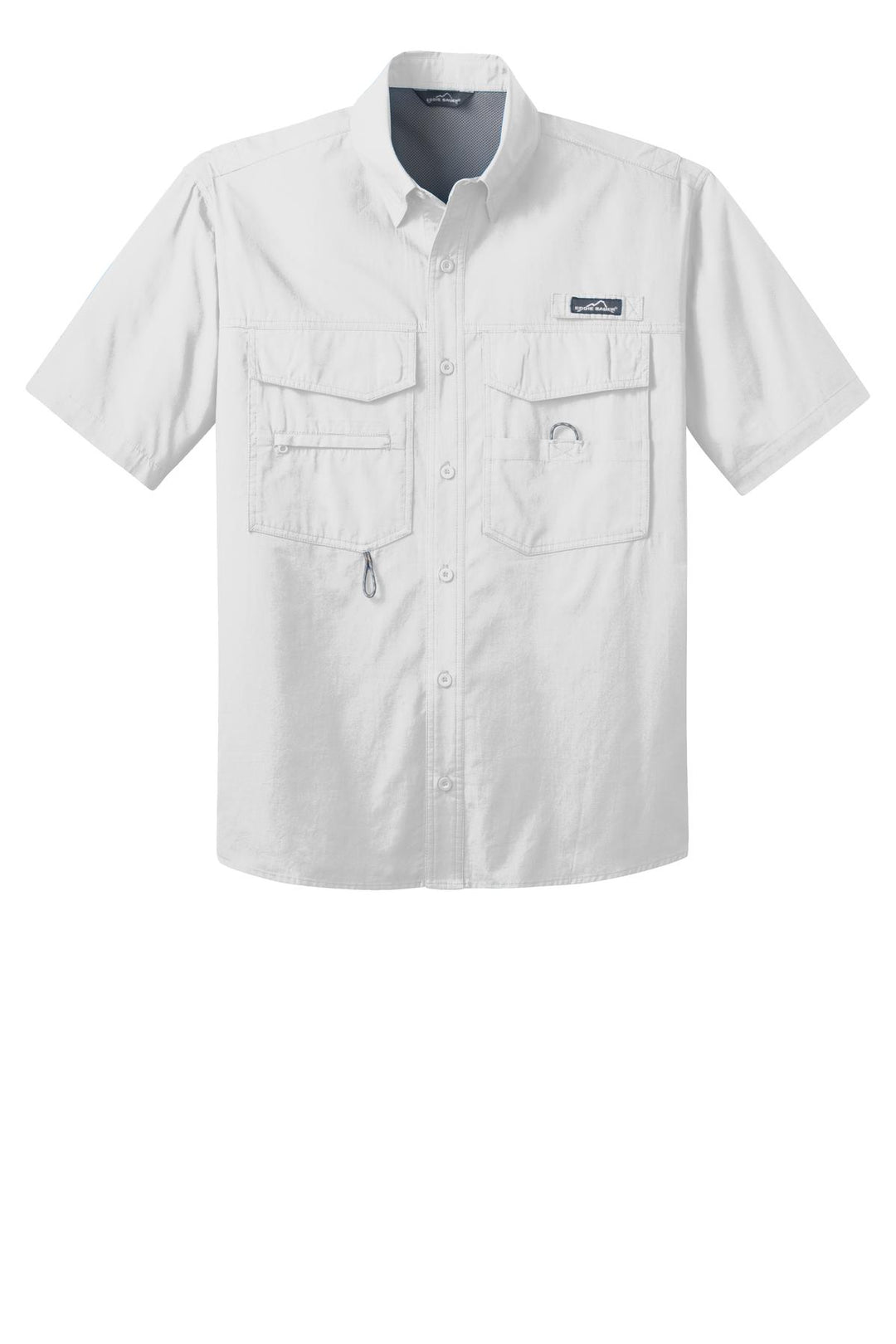 Front View of White Eddie Bauer - Short Sleeve Fishing Shirt. EB608