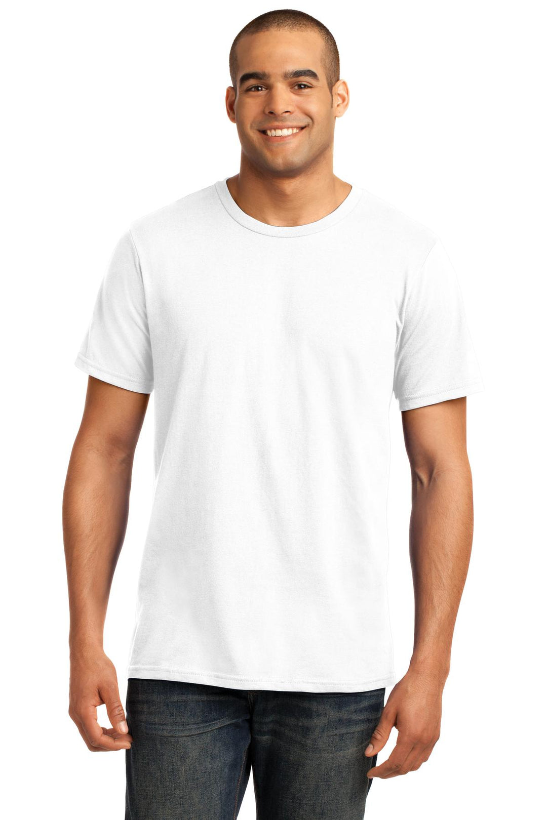 Front View of White Gildan 100% Ring Spun Cotton T-Shirt. 980