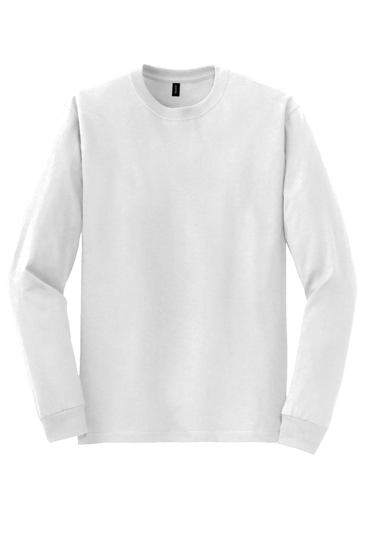 Front View of White Gildan - DryBlend 50 Cotton/50 Poly Long Sleeve T-Shirt. 8400