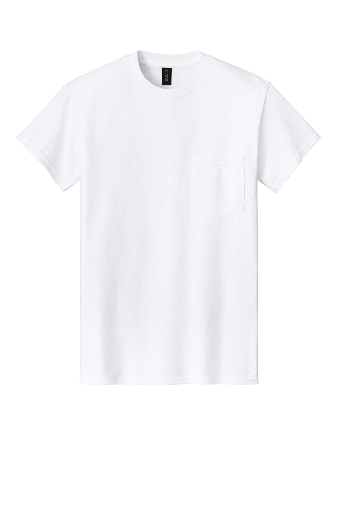 Front View of White Gildan - DryBlend 50 Cotton/50 Poly Pocket T-Shirt. 8300