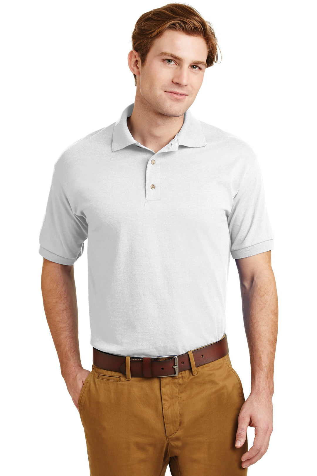 Front View of White Gildan - DryBlend 6-Ounce Jersey Knit Sport Shirt. 8800