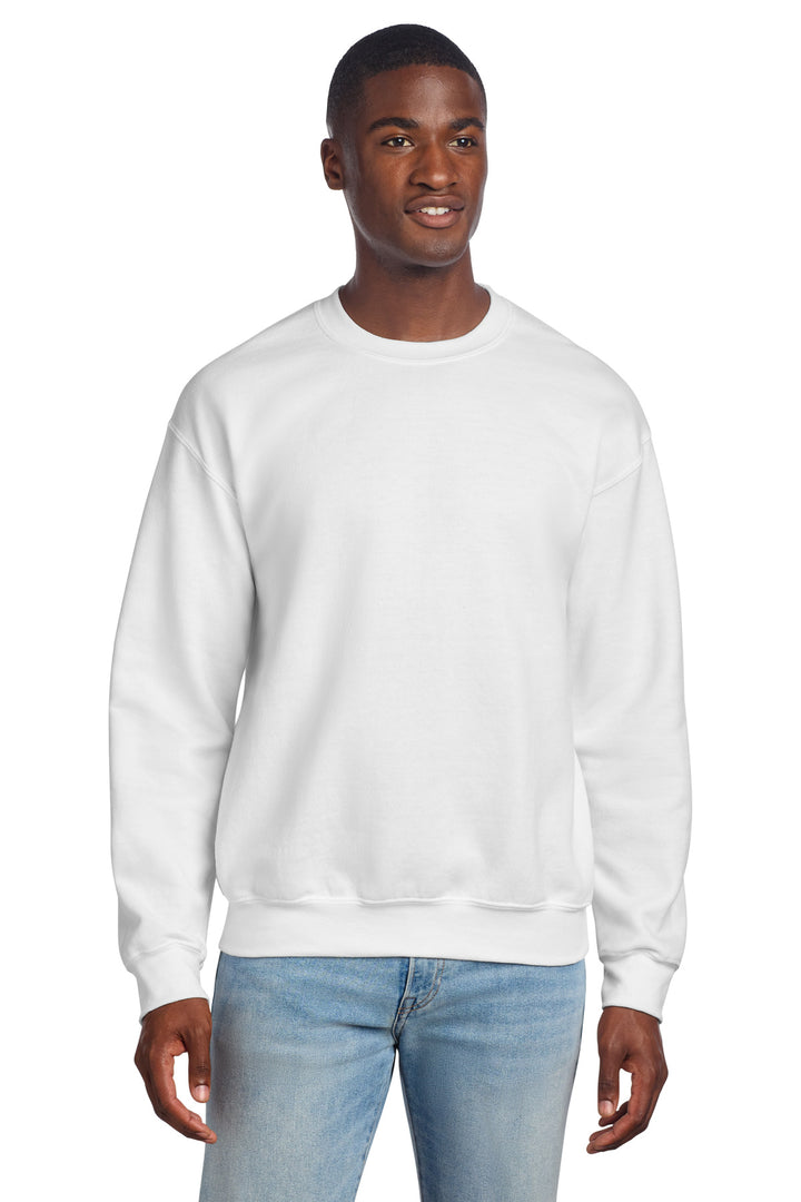 Front View of White Gildan - DryBlend Crewneck Sweatshirt. 12000