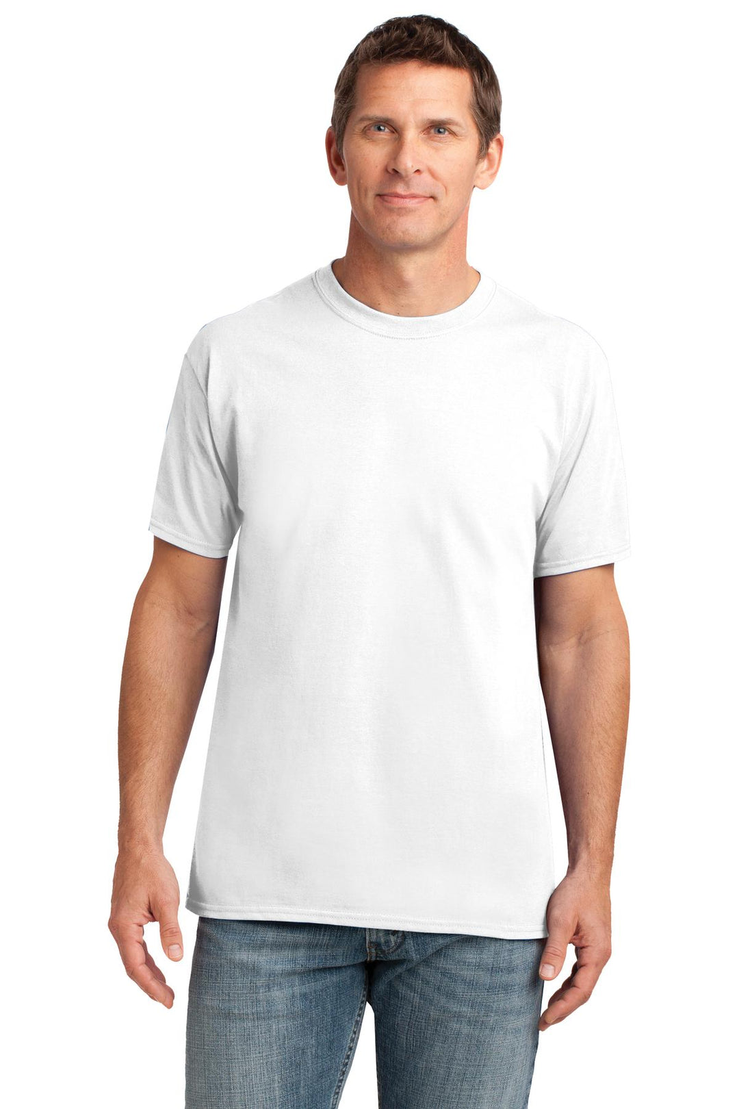 Front View of White Gildan Gildan Performance T-Shirt. 42000