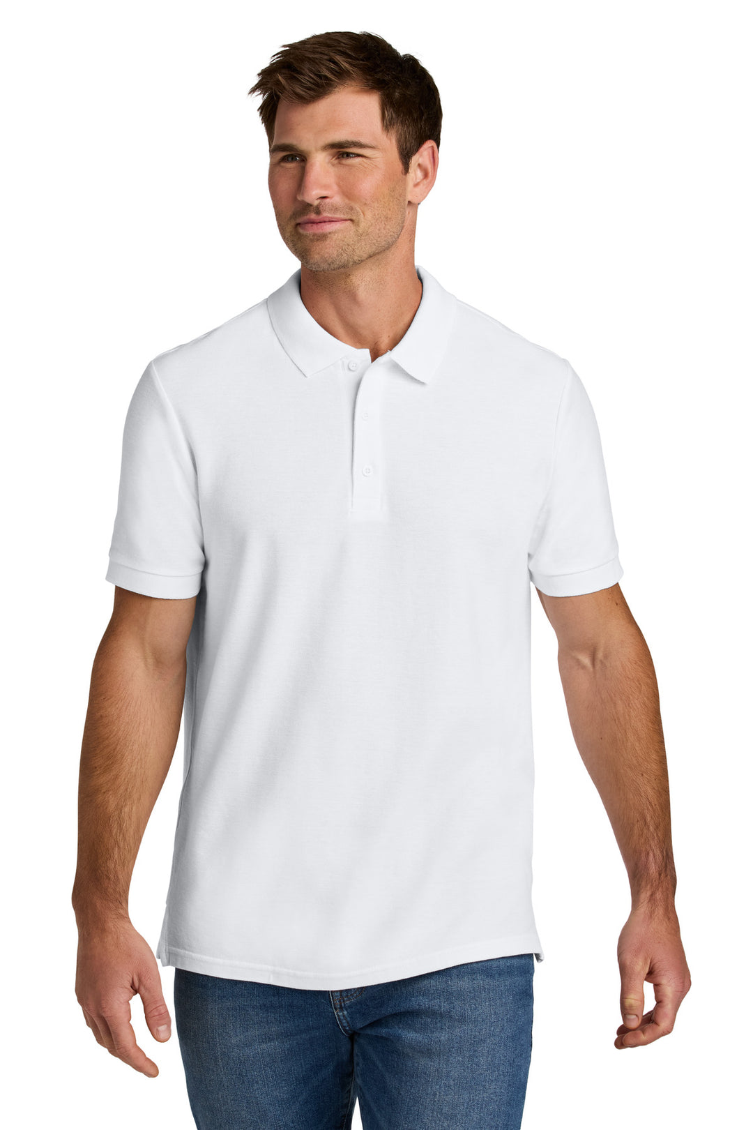 Front View of White Gildan Hammer Pique Polo 85800
