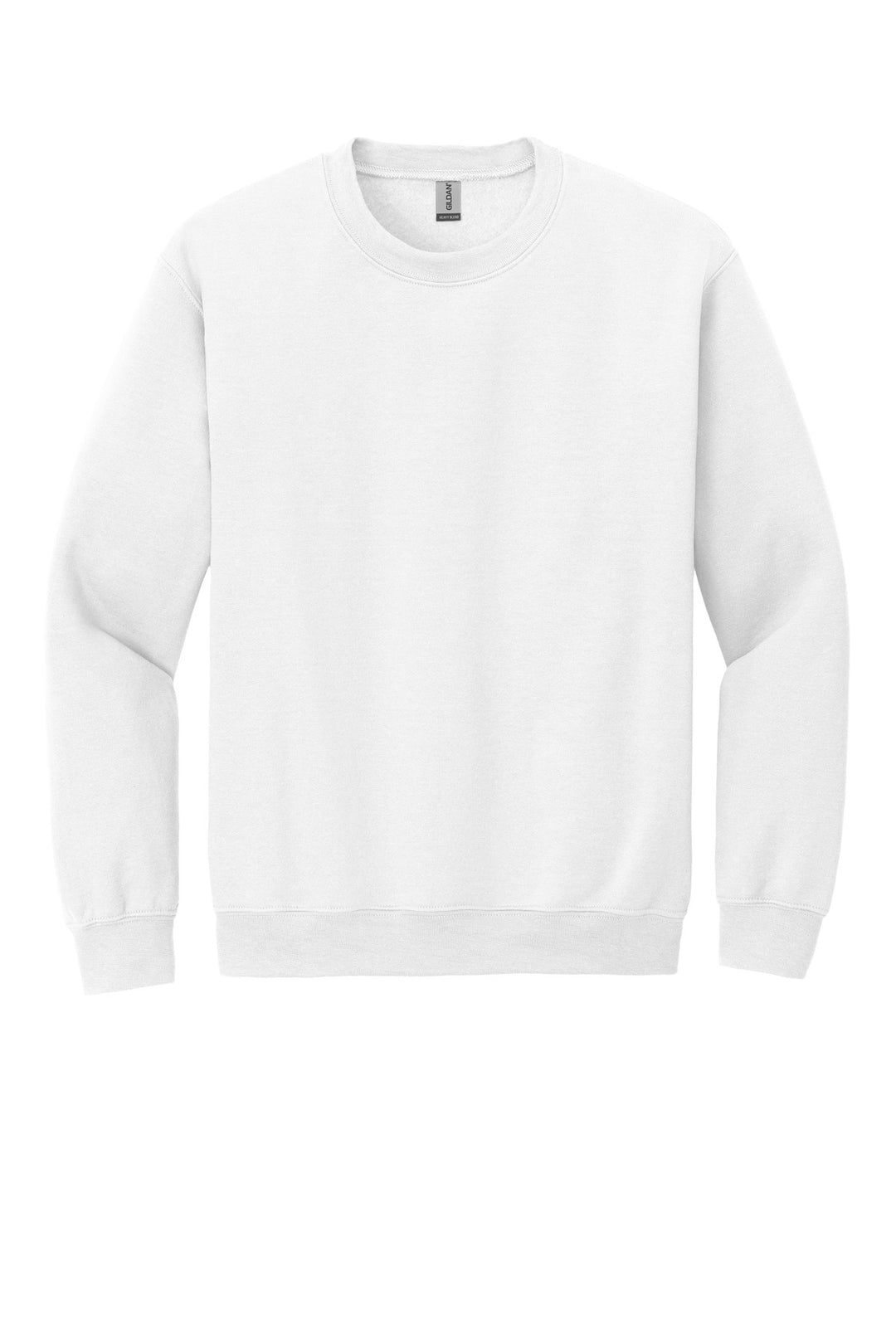 Front View of White Gildan Heavy Blend Crewneck Sweatshirt. 18000