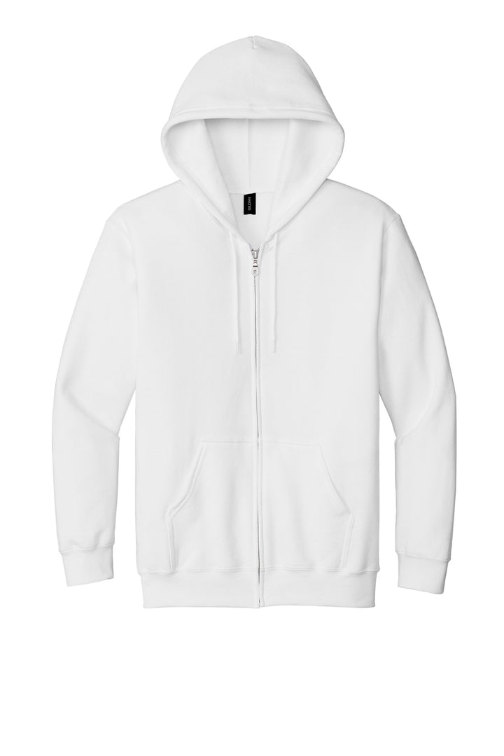 Front View of White Gildan - Heavy Blend Full-Zip Hooded Sweatshirt. 18600