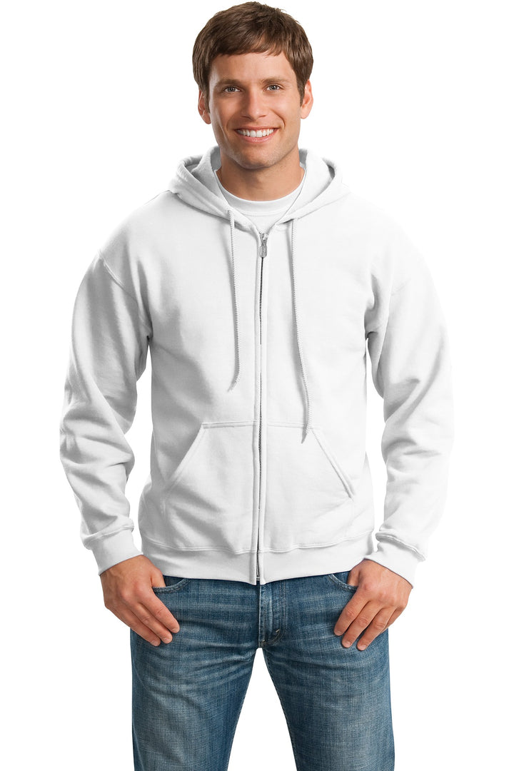 Front View of White Gildan - Heavy Blend Full-Zip Hooded Sweatshirt. 18600